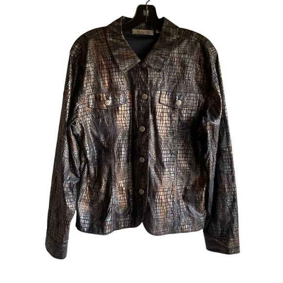 Birch Hill Jacket Iridescent Alligator Brocade Blue Gold Brown Button Down Large - Picture 11 of 12